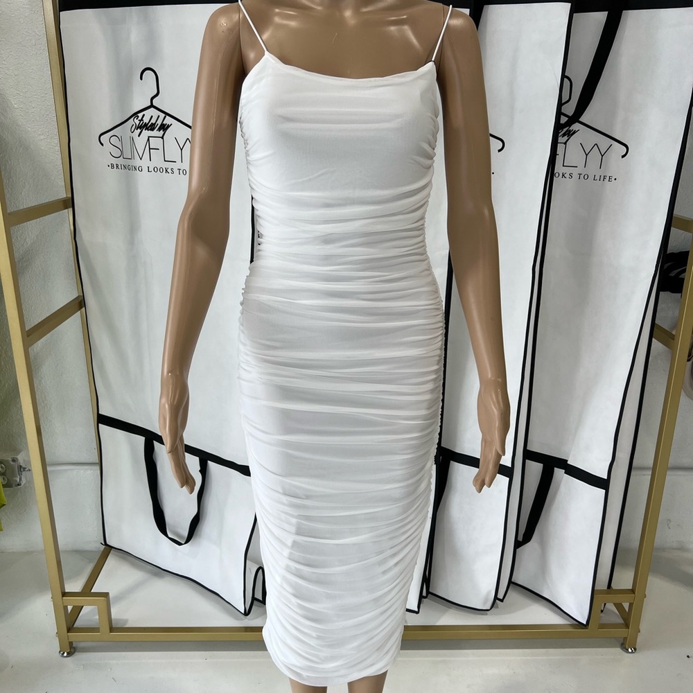 White ruching Bodycon Dress